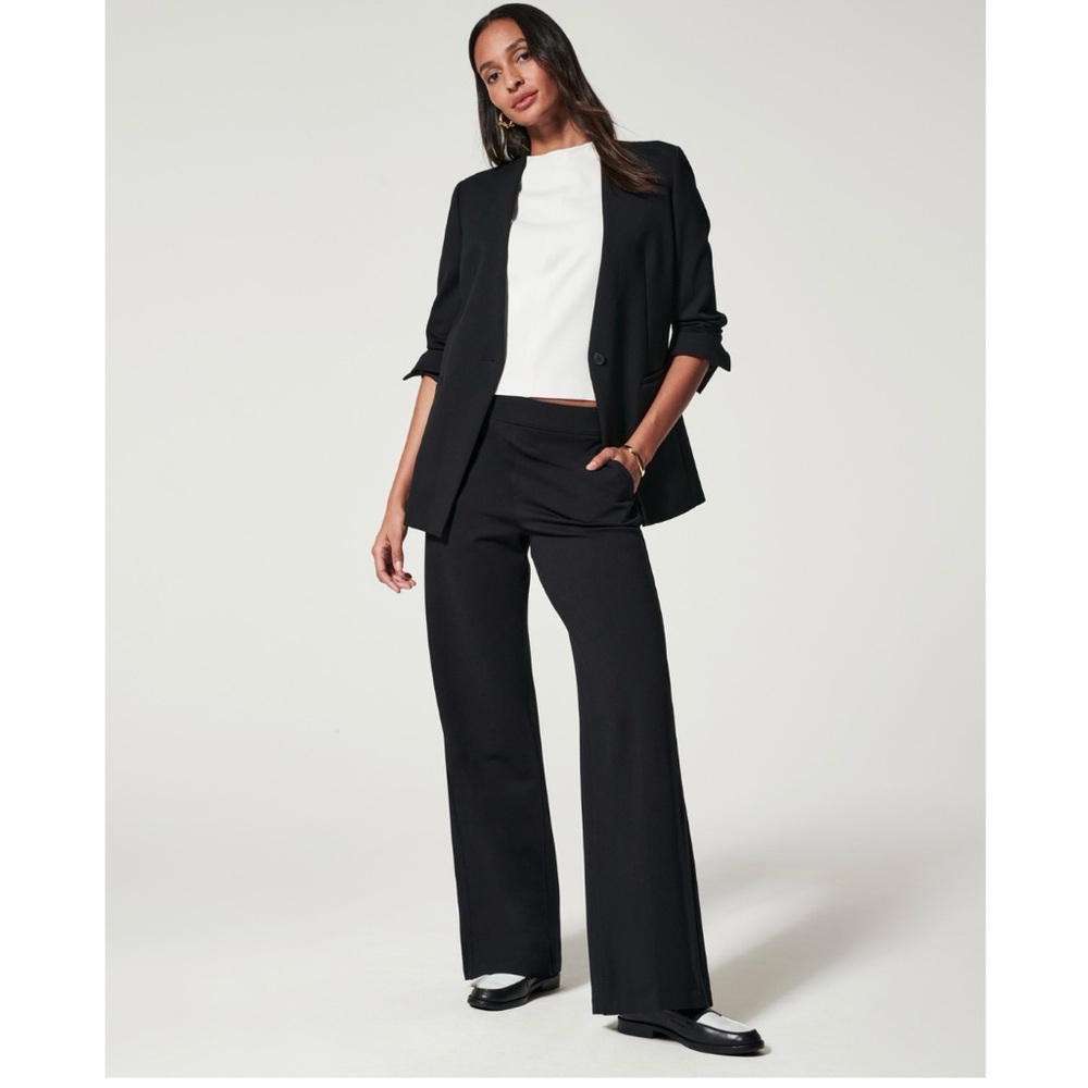 NWT Spanx Perfect Collarless Blazer Navy/Grey Pinstripe Sz M